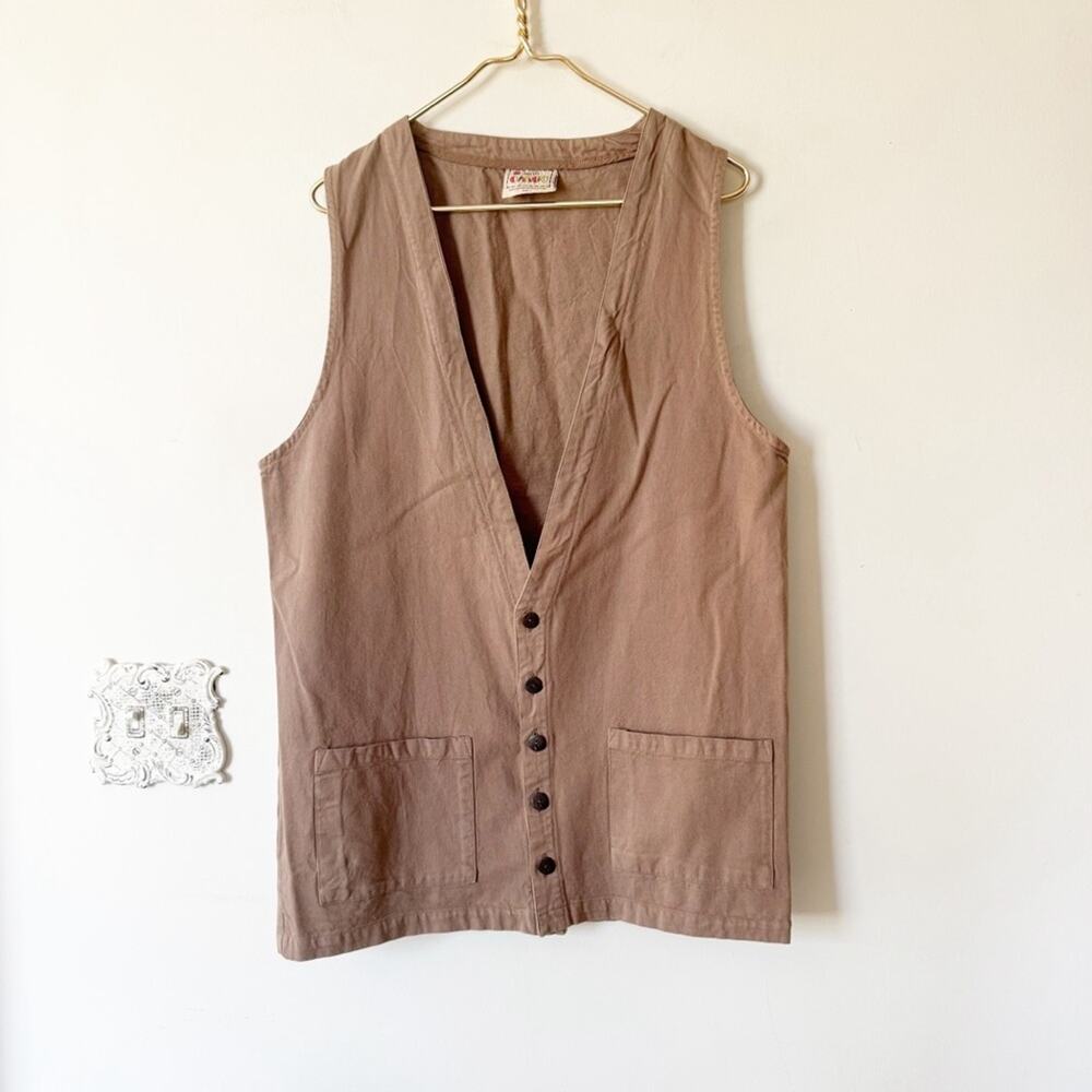 Chico's Cargo Vintage Khaki Oversized Button Down Vest Sleeveless Top 1 / M